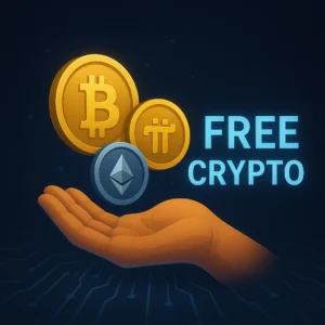 Earn Crypto for Free with Pi 138 Free crypto featured image of a hand holding BTC, ETH and Pi Network coins