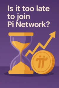 Best Free Crypto Mining Apps & Crypto News 163 Is it too late to join Pi Network feature image of an hourglass, Pi coin and upward chart arrow