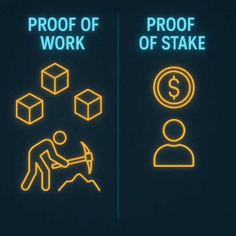 Crypto Terms and Jargon Explained 118 crypto terms visualisation image of proof of work and proof of stake